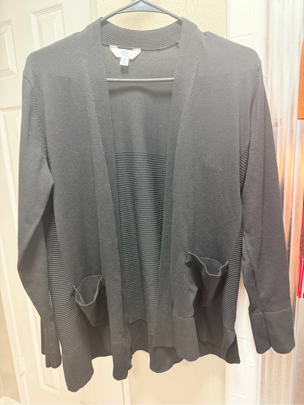 Time and Tru Black Open-Front Cardigan with Front Pockets
